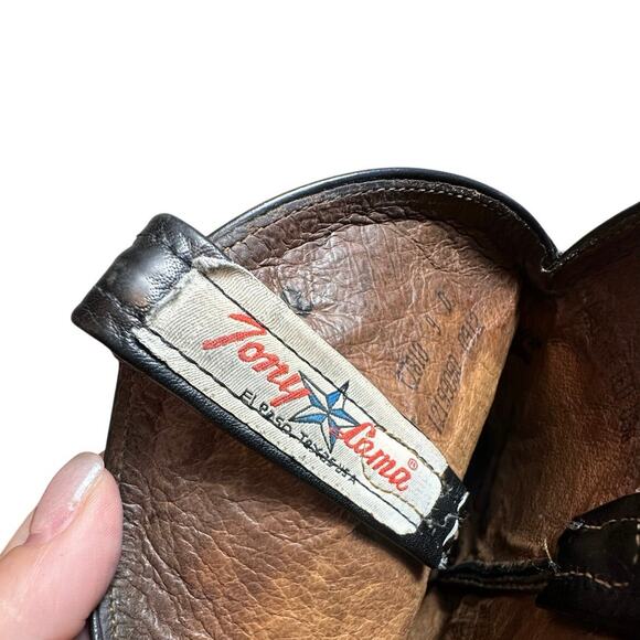 VTG Tony Lama Exotic Collection Western Boot Black Teju Lizard Leather Men SZ 9D - Picture 9 of 12